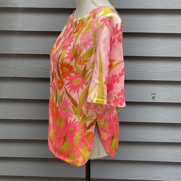 VINTAGE 70’s Alex Coleman California Top Pink Orange Green Blouse Size S/M - Picture 4 of 12